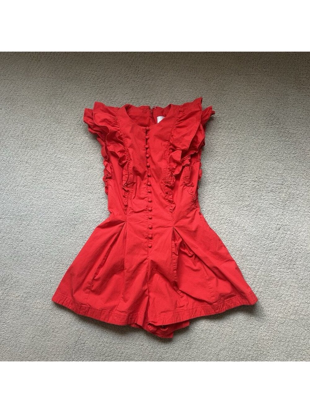 Anthropologie Maeve Women’s Romper Red Ruffle Sleeve Playsuit Size XXS